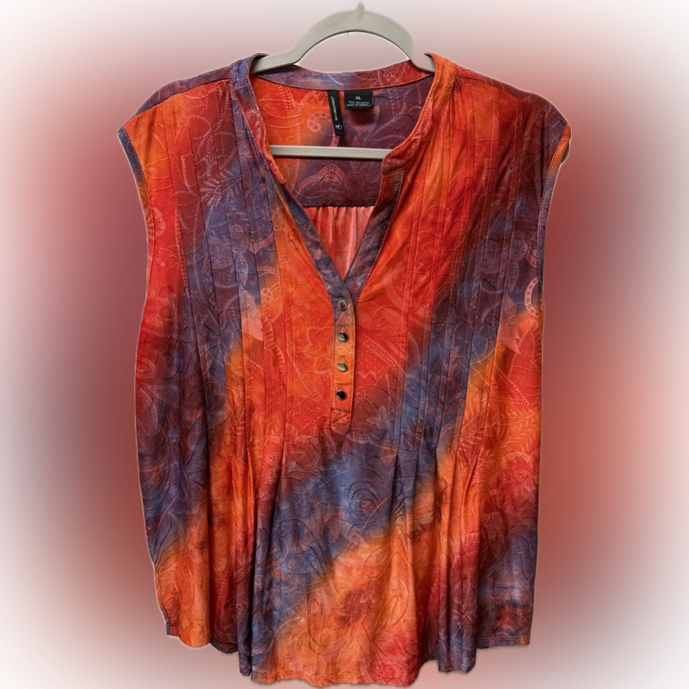 New Directions Red and Blue Blouse, XL